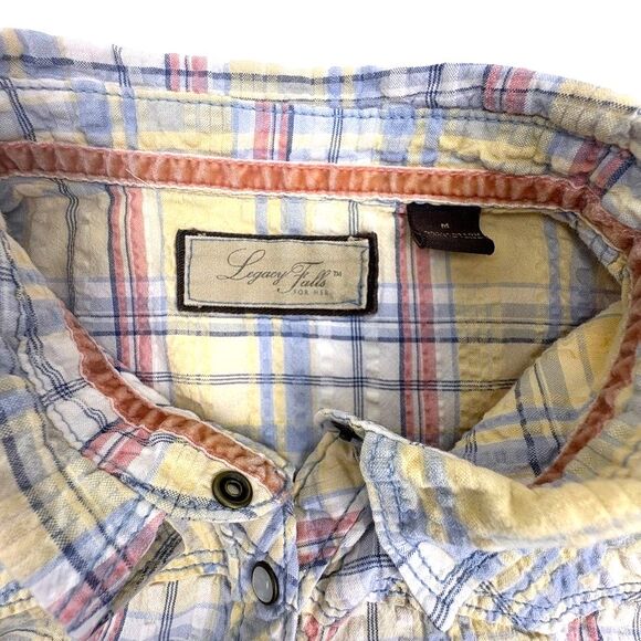 Legacy Falls Western Pearl Snap Pastel Plaid Seersucker Sleeveless Shirt Rodeo M - Picture 3 of 14